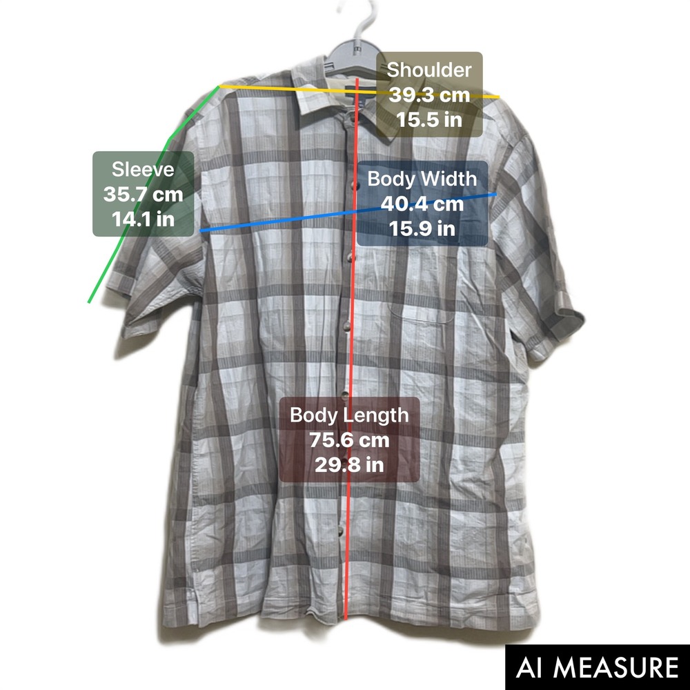 VAN HEUSEN Mens Plaid Short Sleeve Button Up Shirt Size L 16-16.5 - Picture 5 of 5